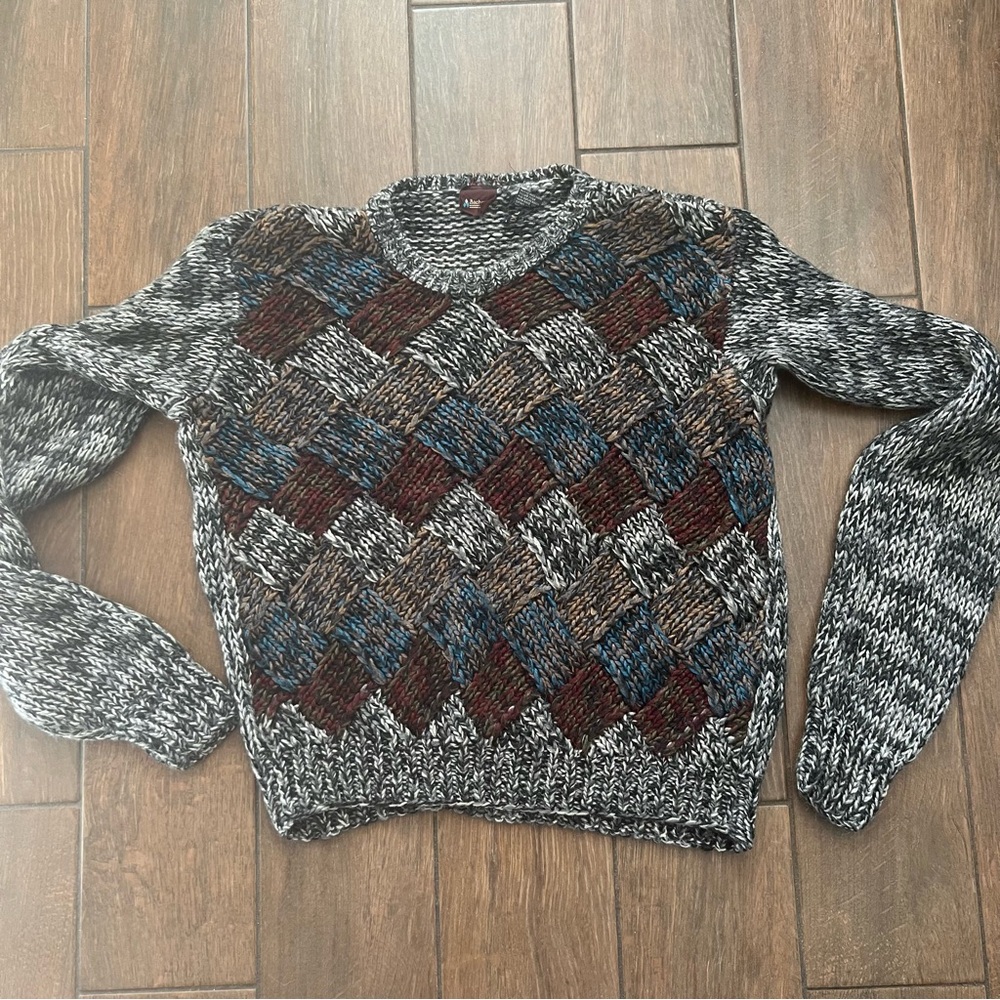 Vintage Bachrach Sweater Cosby Abstract Chunky Oversized Hand Knit Men's Small